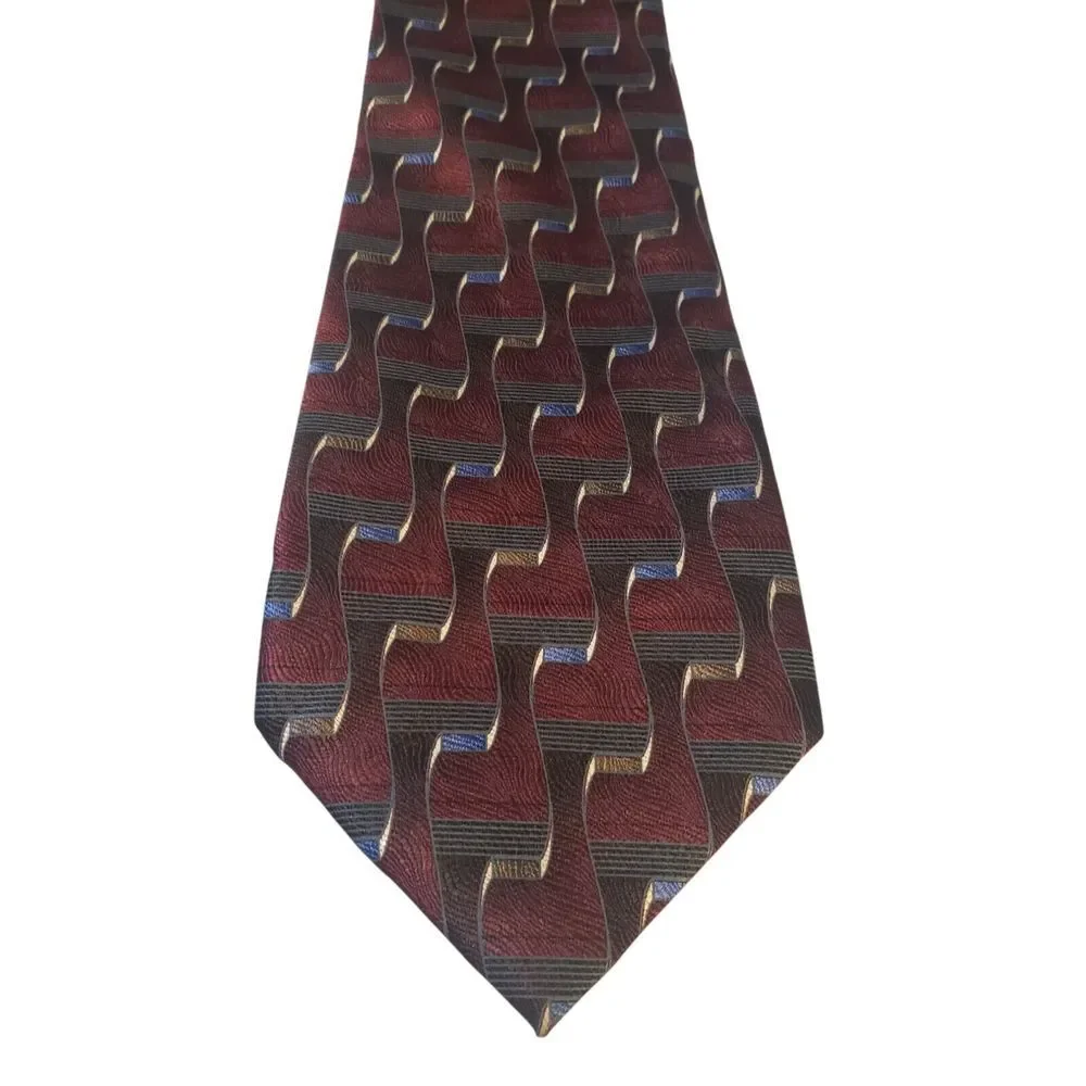 Screenplay by Martin Wong Men Tie Necktie Designer Burgundy Brown Blue Geometric